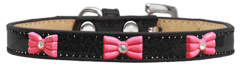 Pink Glitter Bow Widget Dog Collar Black Ice Cream Size 16